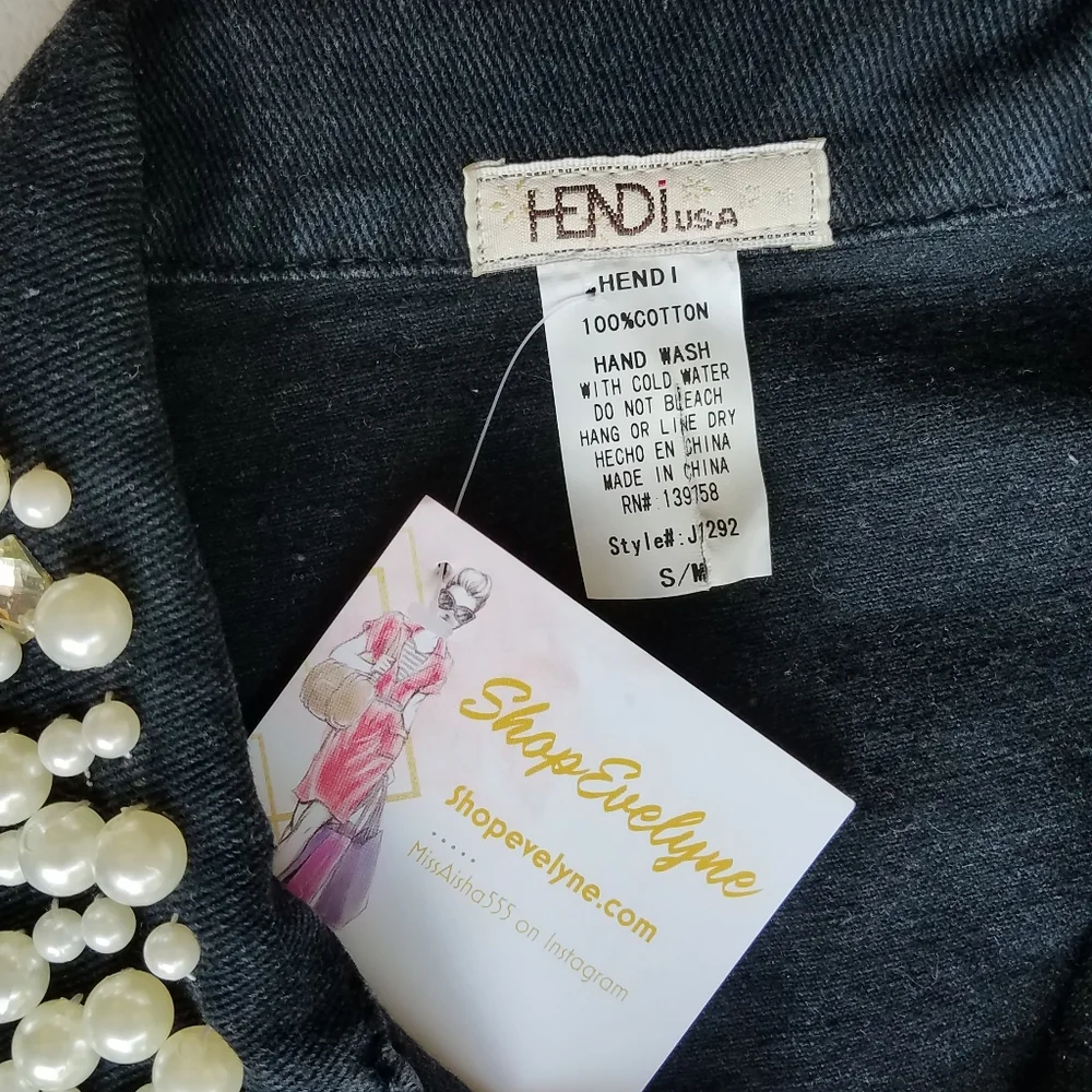 Pearled Collared Denim Jacket - Picture 6 of 6